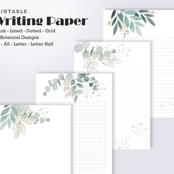Bullet Journal Insert | Writing Paper Printable | blank junk journal | A4 A5 half letter