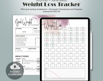 Weight Loss Tracker | Digital Fitness Planner | Weight Loss Chart