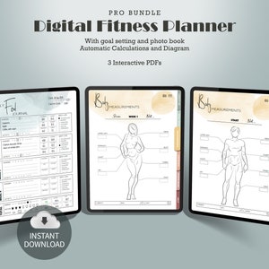 Bundel digitale fitnessplanner | Measurement Tracker Pro | Dagelijkse zuivelproducten | Grafiek voor gewichtsverlies