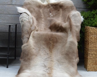 Genuine Reindeer Hide Rug, Size XXXL Throw Hide Rare Breed 100% Natural Colors large gift present ideas for her him eco home decor Xmas