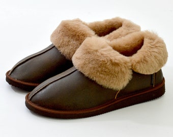 Handcrafted for Men Women Unisex Sheepskin Moccassin Boot Slippers Made from 100% Just Lined personalized unique idea eco Christmas Day gift