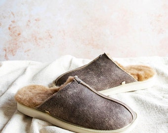 Yeti Handcrafted for Men Genuine Sheepskin Mule Slippers 100% Shearling Lined personalized gift idea bio eco tanned christmas day handmade