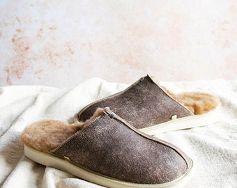 Yeti Hand Crafted Mens Genuine Sheepskin Mule Slippers 100% Shearling Fur Lined gift christmas idea personalized eco bio tanned Xmas X-mas