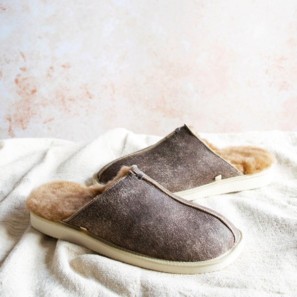 Yeti Hand Crafted Mens Genuine Sheepskin Mule Slippers 100% Shearling Fur Lined gift christmas idea personalized eco bio tanned Xmas X-mas