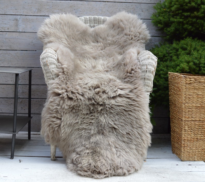 Draped Rugs XXL Large Size Champagne Taupe Sheepskin Rug, Throw, Blanket, Dyed ...