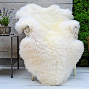 Yeti Luxury Bright Ivory White Sheepskin Rug, Throw, Blanket, Biggest Size Large Long Wool unique gift present her him eco home decor warm XXL