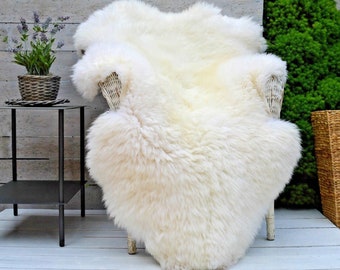 Yeti Luxury Bright Ivory White Sheepskin Rug, Throw, Blanket, Biggest Size Large Long Wool unique  gift present her him eco home decor warm