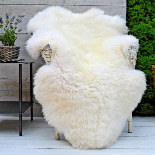Yeti Luxury Bright Ivory White Sheepskin Rug, Throw, Blanket, Biggest Size Large Long Wool unique gift present her him eco home decor warm