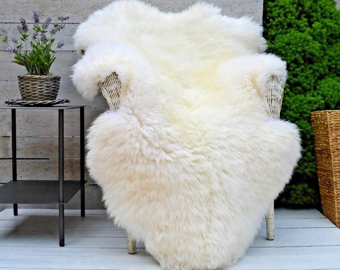 Luxury Bright Ivory White Sheepskin Rug Throw Blanket Biggest Size Large Wool unique gift for her him bio eco home decor interior design