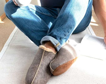 Handcrafted Slippers Men Women Unisex Soft Sheepskin Yoga Boot Made 100% Shearling Lined unique eco personalized idea for Christmas gift