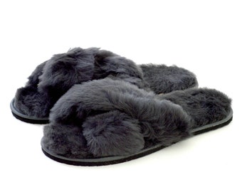 Yeti Handcrafted Sheepskin Slip On Flat Mule Sliders Luxury and comfy Flip-Flop Outside Slippers  ideas size eco Xmas X-mas gift present her