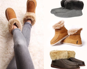 Yeti Hand Crafted Men Women Ladies Genuine Sheepskin Mocassin Boot Slippers 100% Just Fur Lined unique gift present idea eco wool Xmas