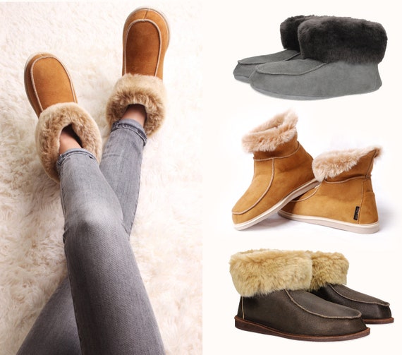 Yeti Handcrafted New Men Women Ladies Sheepskin Moccassin Boot Slippers  Made From 100% Just Fur Lined Unique Gift Present Idea Eco Shearling 