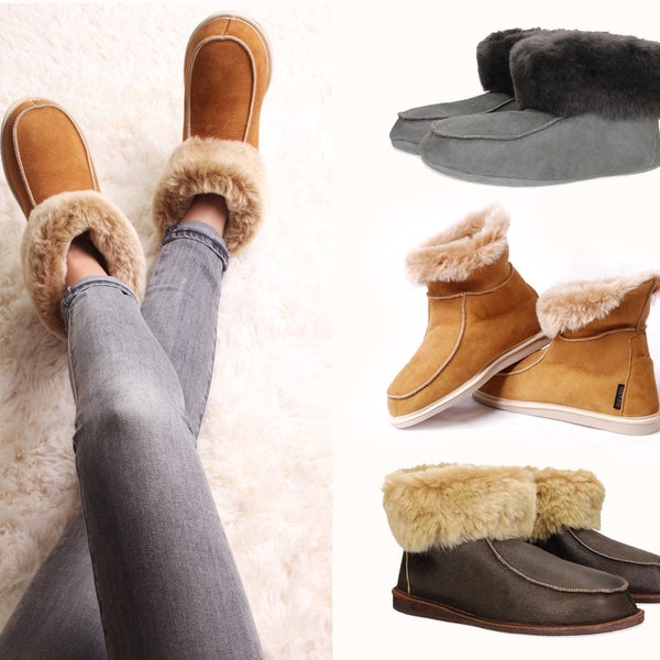 Yeti Hand Crafted Men Women Ladies Genuine Shearling Sheepskin Mocassin Boot Slippers 100% Fur Lined unique gift present idea eco wool Xmas