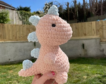 crochet dinosaur teddy, dinosaur plushie, handmade, custom colours, dino, soft toy, stuffed animal, gifts