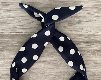 Polka dot Wired Headband | twist wire | pin up Style | Navy + White | hair band | vintage fabrics | gift idea