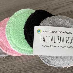 Facial Rounds + Wash bag | Reusable | Microfibre & Cotton | Facial Cleansing | Make up remover cloths  | Eco Friendly | Made in Canada
