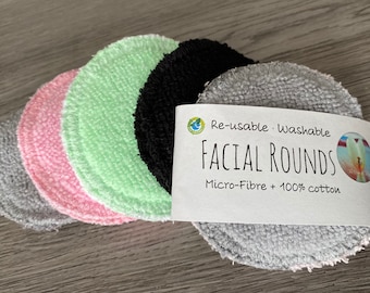 Facial Rounds + Wash bag | Reusable | Microfibre & Cotton | Facial Cleansing | Make up remover cloths  | Eco Friendly | Made in Canada