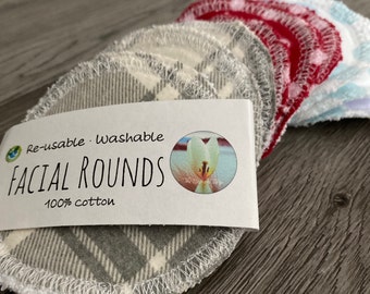 Cotton Facial Rounds + wash bag | Reusable | 100% Cotton | Facial Cleansing | Make up remover cloths | Eco Friendly | Made in Canada