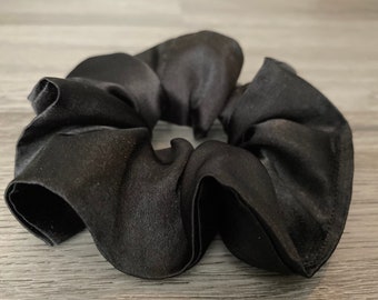 Beautiful Black Satin Scrunchies | Hair ties | Formal | Bridal Shower | Zero waste | Handmade  in Canada | Satin Collection | Gift idea