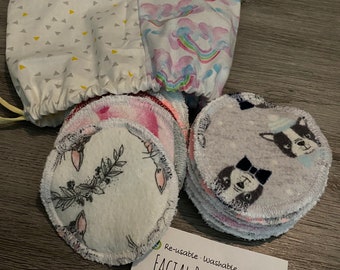 Cotton Facial Rounds 12 pack + FREE wash bag | Reusable | 100% Cotton | Make up remover cloths | Eco Friendly | Canada made | Variety Pack