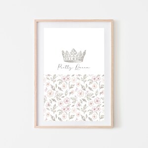 Pretty Queen Printable Decor, Pink Decor, Wall art, Crown, Quotes and phrases