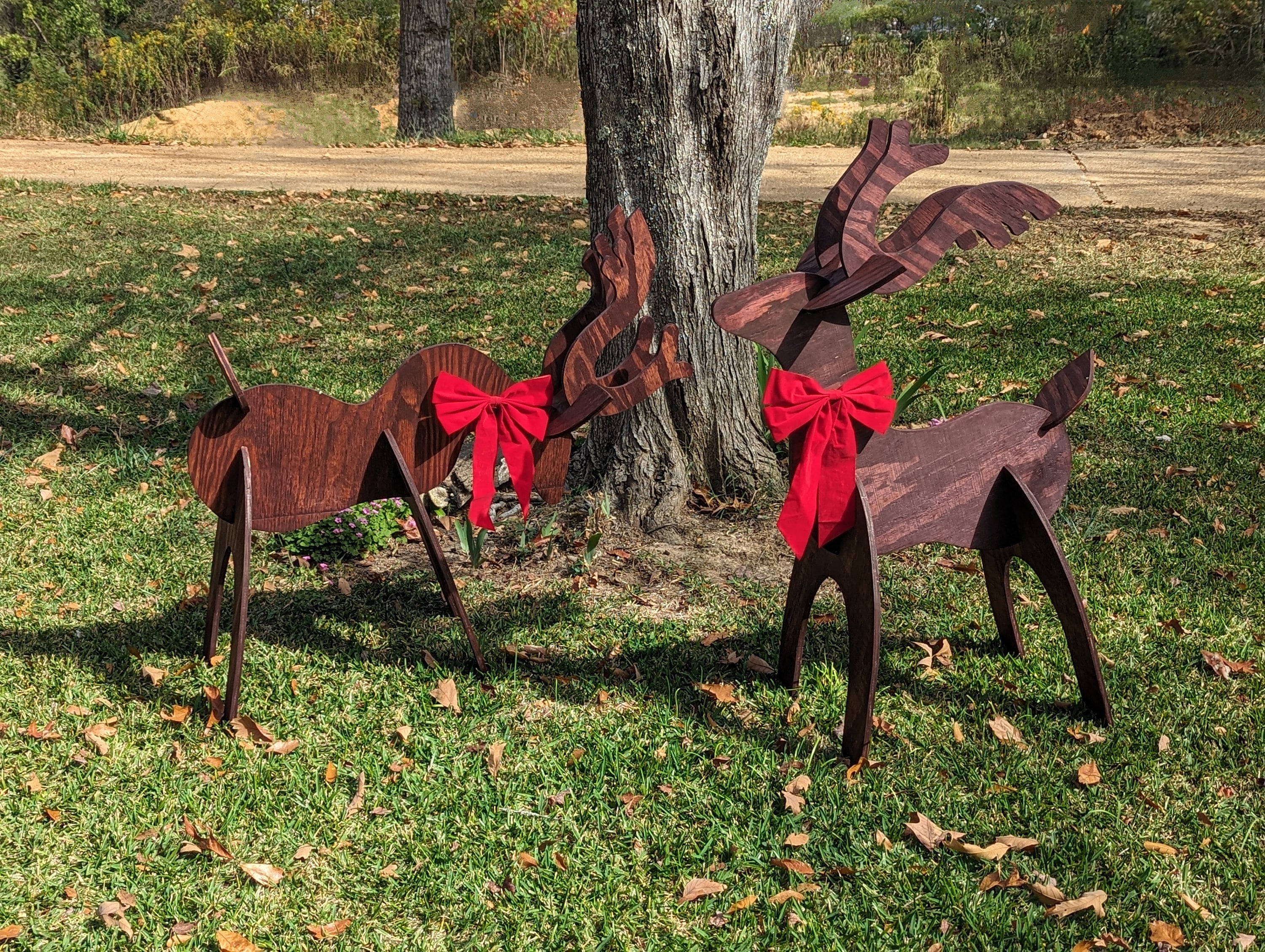 Wood Reindeer Lawn Set , Deer Cut Out Yard Decoration, Large Wood