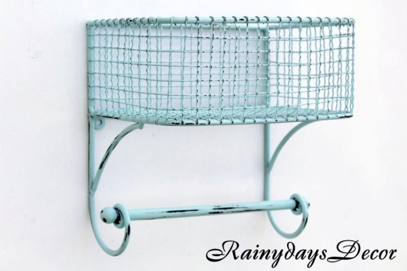 Basket With Towel Bar, Wall Shelf, Wall Hooks, Rustic Basket, Rustic