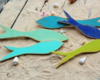 Decoração de parede em forma de peixe de madeira, decoração costeira, peixe de madeira, casa de praia, arte de parede com peixes, decoração de parede, enfeites de parede
