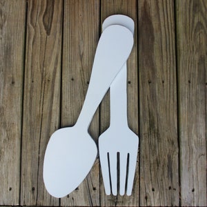 Tenedor y cuchara decoración de pared de cocina, decoración de pared rústica, cocina rústica, cocina de granja, tenedor y cuchara grandes, cocina, decoración de pared de cocina