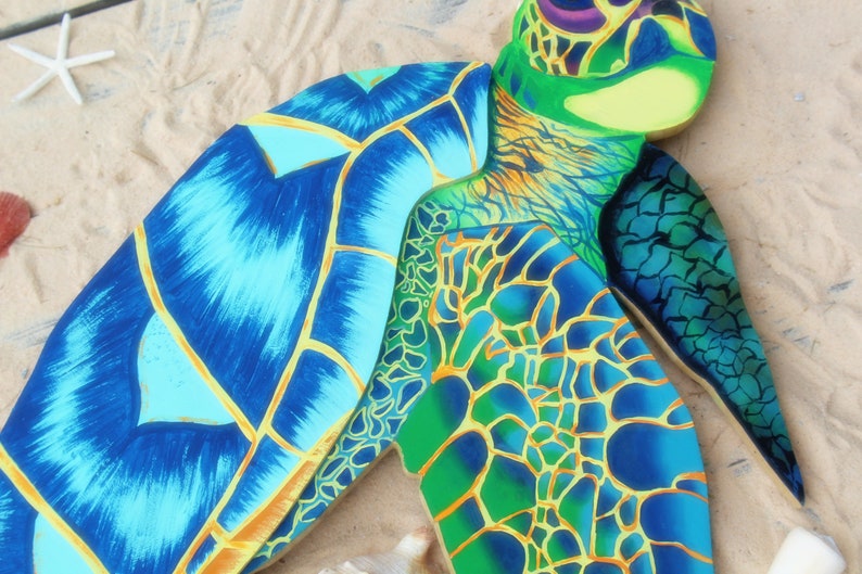 Sea Turtle Wall Art Hanging, Beach House Wall Decor, Neon Sea Turtle