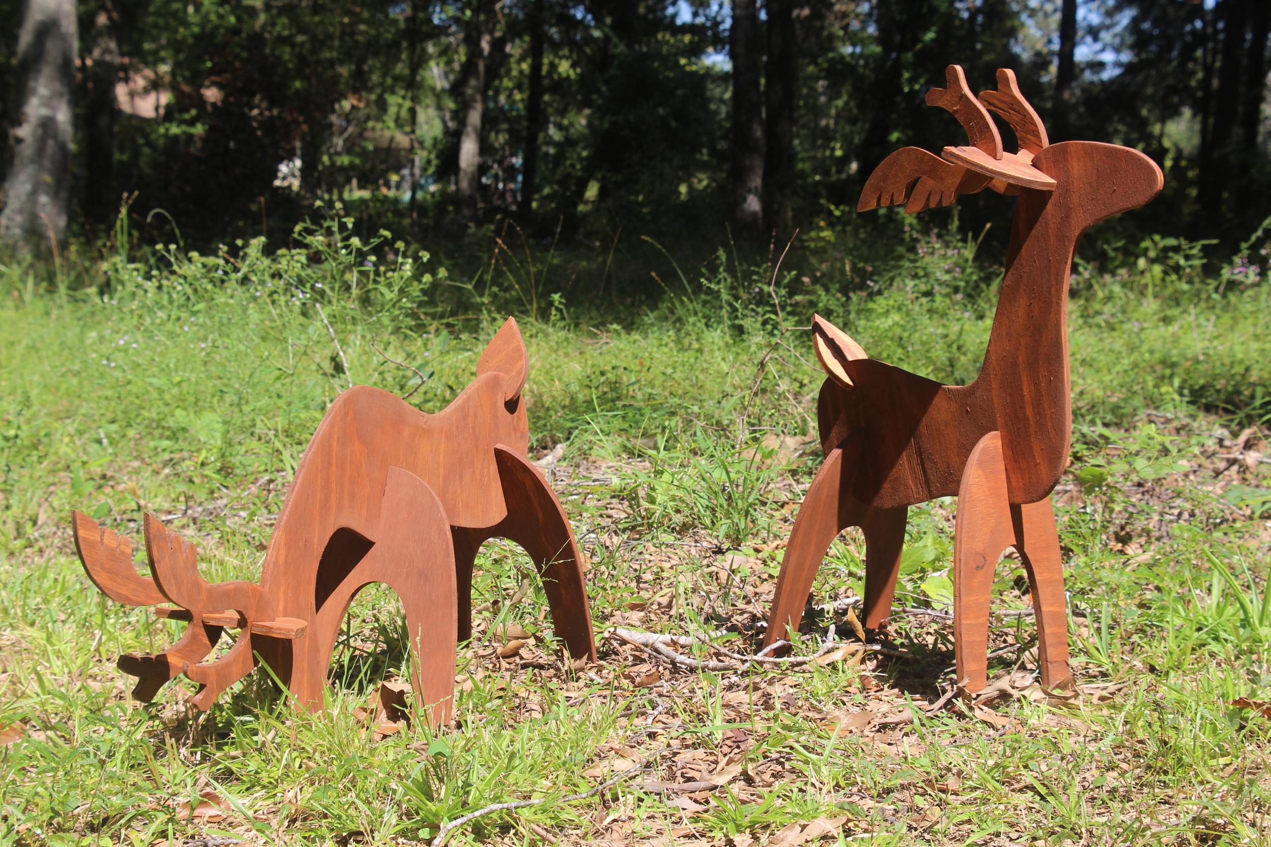 Wood Reindeer Lawn Set , Deer Cut Out Yard Decoration, Large Wood
