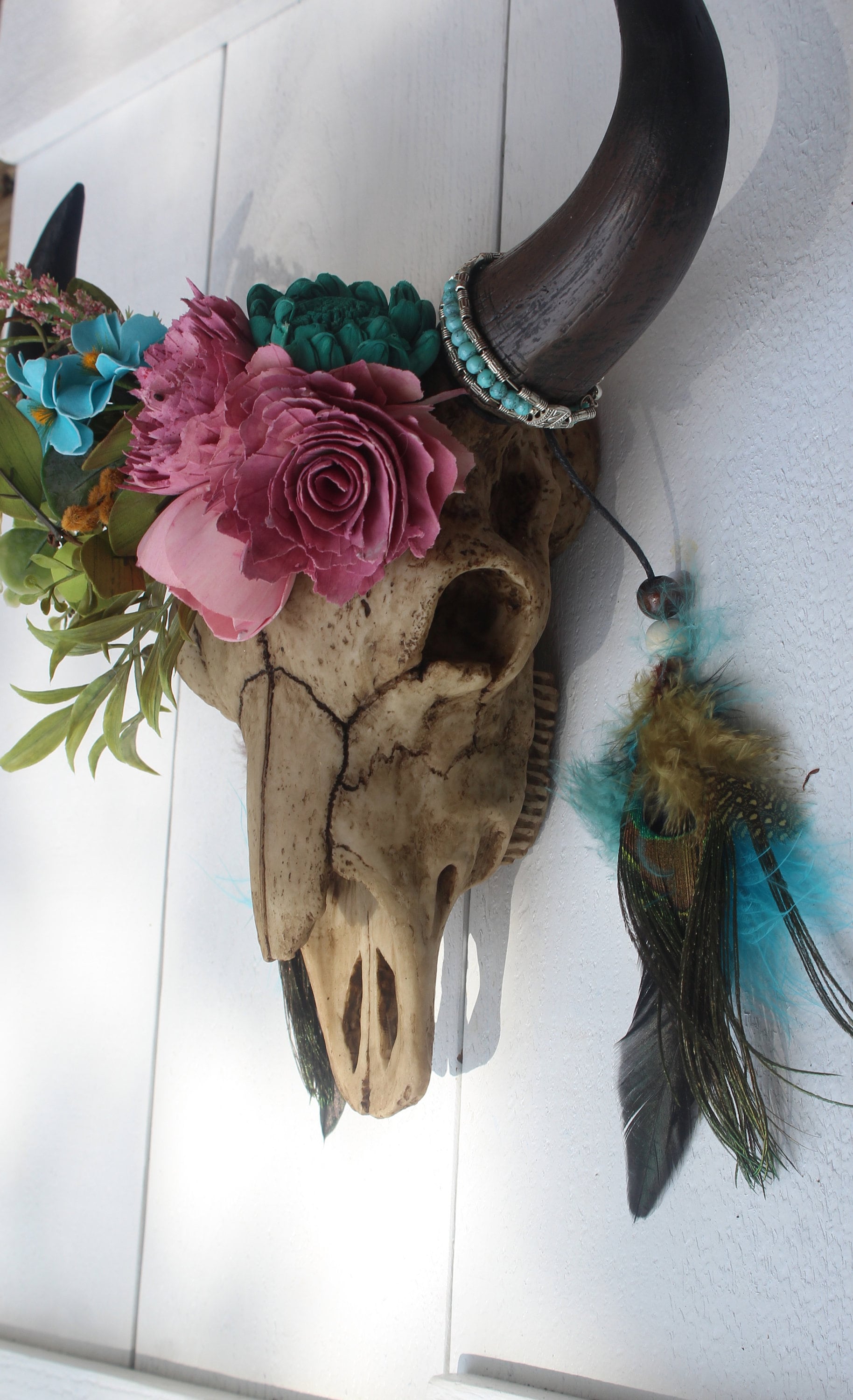 Floral Bullhead Wall Decor Handcrafted Bull Skull With Beautiful Flower