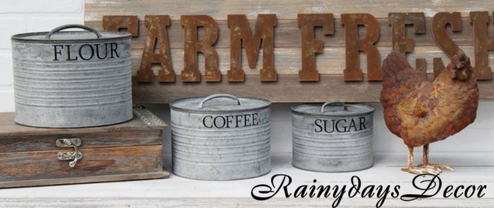 Canister Set Farmhouse Canisters Metal Canister Set Rustic Etsy