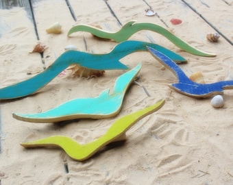 Multi Color Seagulls / Wood Seagull / Wall Seagulls / Coastal Wall Decor / Rustic Beach Wall Decor / Coastal Colors / Seagull