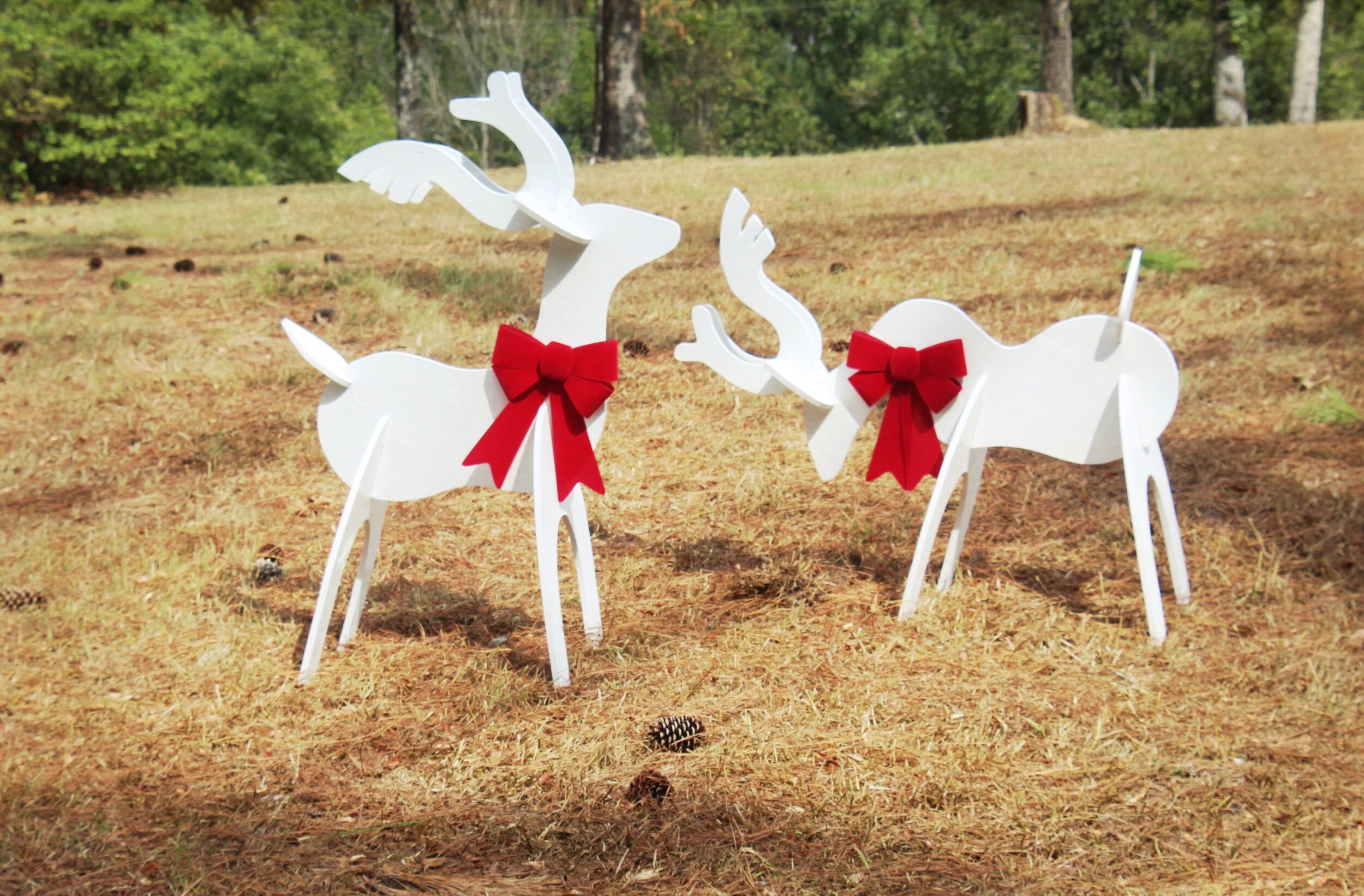Wood Reindeer Lawn Set , Deer Cut Out Yard Decoration, Large Wood
