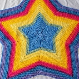 Large Crochet Star Baby Blanket: Rainbow Acrylic Play Mat (53x53)