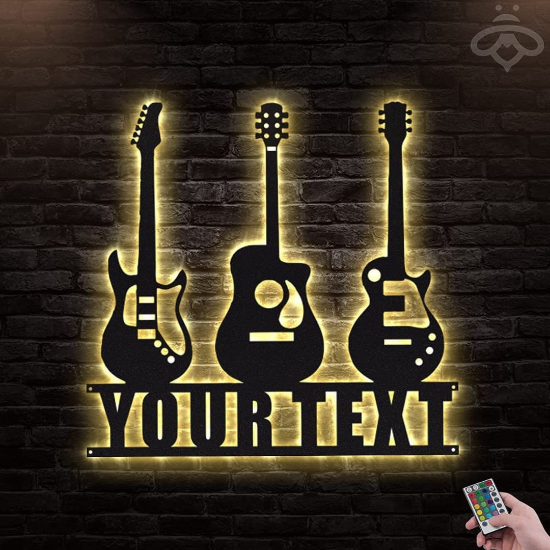Custom Metal Guitar Name Metal Wall Art With LED Lights Etsy