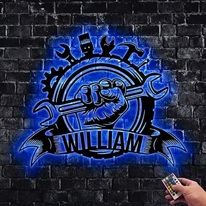 Personalized Garage Metal Sign LED Light Garage Metal Wall Etsy