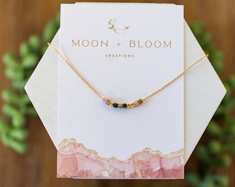 Dainty Tourmaline Beaded Gemstone Necklace with 14K Gold-Filled Chain
