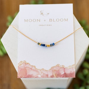 Dainty Lapis Lazuli Gemstone and Hill Tribe Gold Beaded Necklace
