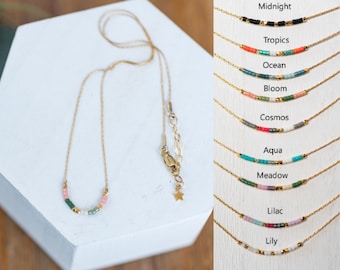 Tiny Minimalist Seed Bead Choker Necklace with 14K Gold Filled Chain | Choose a Style!