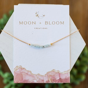 Dainty Aquamarine Beaded Gemstone Necklace with 14K Gold-Filled Chain