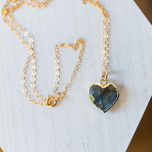 Heart Gemstone Pendant Gold Filled Necklace- Large Stone