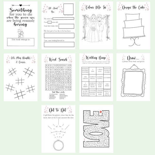 Printable Wedding Activity Book | Digital Download | Kids Wedding Favours | Wedding Kids Table Activities |  Wedding Colouring Book