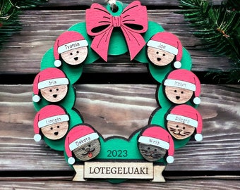 Personalized Family Wreath Ornament -8-10 names - Keepsake Ornament