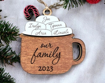 Personalized Hot Cocoa Family Name Ornament - Marshmallow Family Names- Grandkids ornament