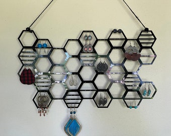 Black Earring Holder - Wall Hanging Jewelry Organizer - Honeycomb  Earring Display - Ready to hang