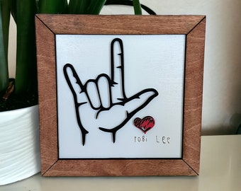I Love You 3D Sign Language Personalized Wooden Sign