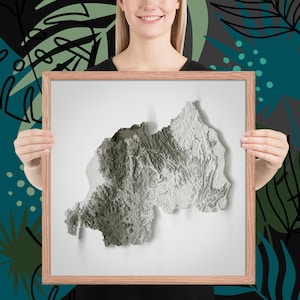 Carte topographique du Rwanda - Carte en relief imprimée pour la maison ou le bureau - Décoration d'intérieur populaire pour dortoir Poster encadré